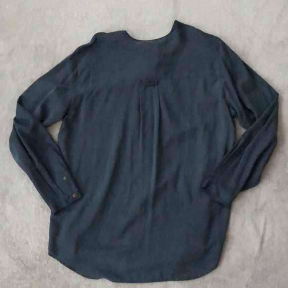 Vintage Navy 100% Silk Button Down Blouse - Picture 8 of 10